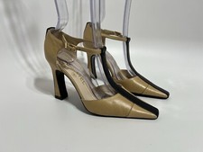 Vtg Chanel Beige Leather T Strap Heels 36.5