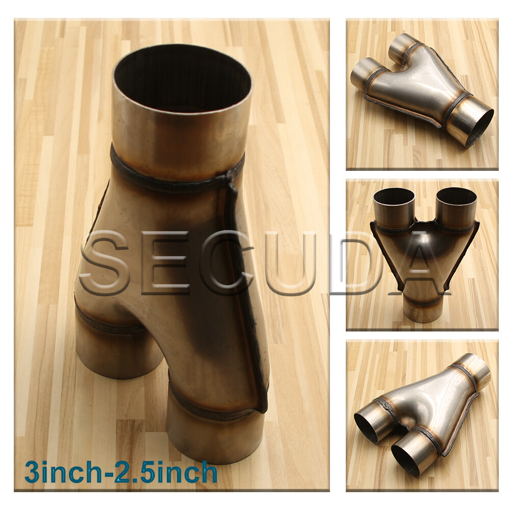 Stainless Steel Exhaust Y Pipe Adapter Connector 3" Single to 2.5" Dual