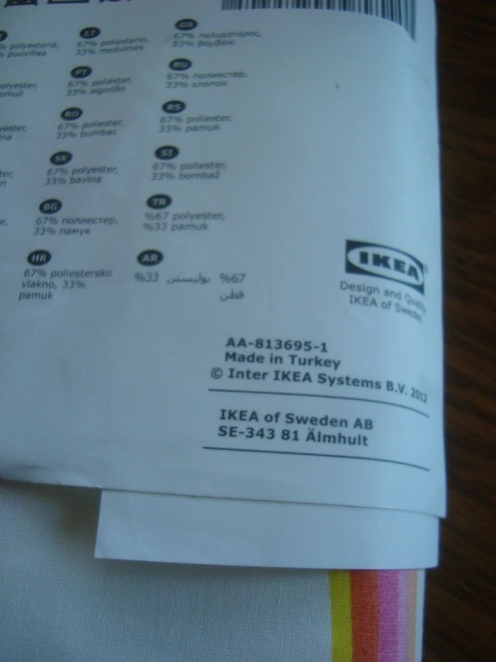 Cortina de chuveiro IKEA poli/algodão repelente de água 71x71" branco rosa laranja amarelo - Imagem 3 de 4