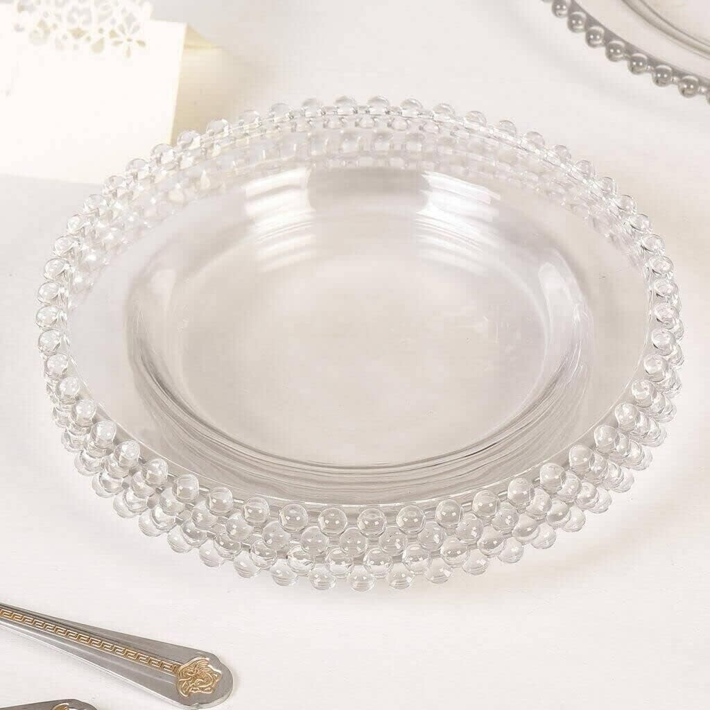 12 Pack Clear Plastic Charger Plates with Bead Rim 13 Inch Plastic Round Serving