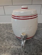 Crock Drink Dispenser White & Red Threshold 1 Liter stoneware spirits Liquor tap