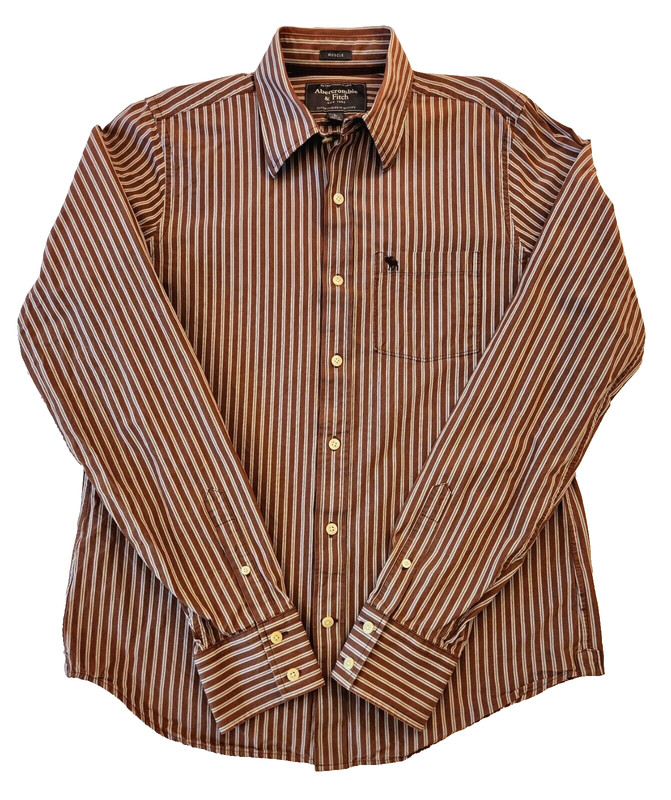 Abercrombie & Fitch Brown w/ White Stripes Long Sleeve Button Down Shirt Size L