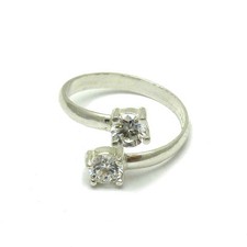 Stylish Sterling Silver Ring Solid 925 With 2 X 5mm Cubic Zirconia Handmade