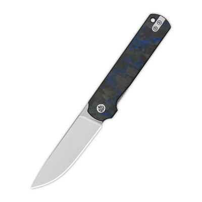 QSP Lark Folding Knife Blue Shredded CF/Overlay G10 Handle 14C28N Plain QS144-E