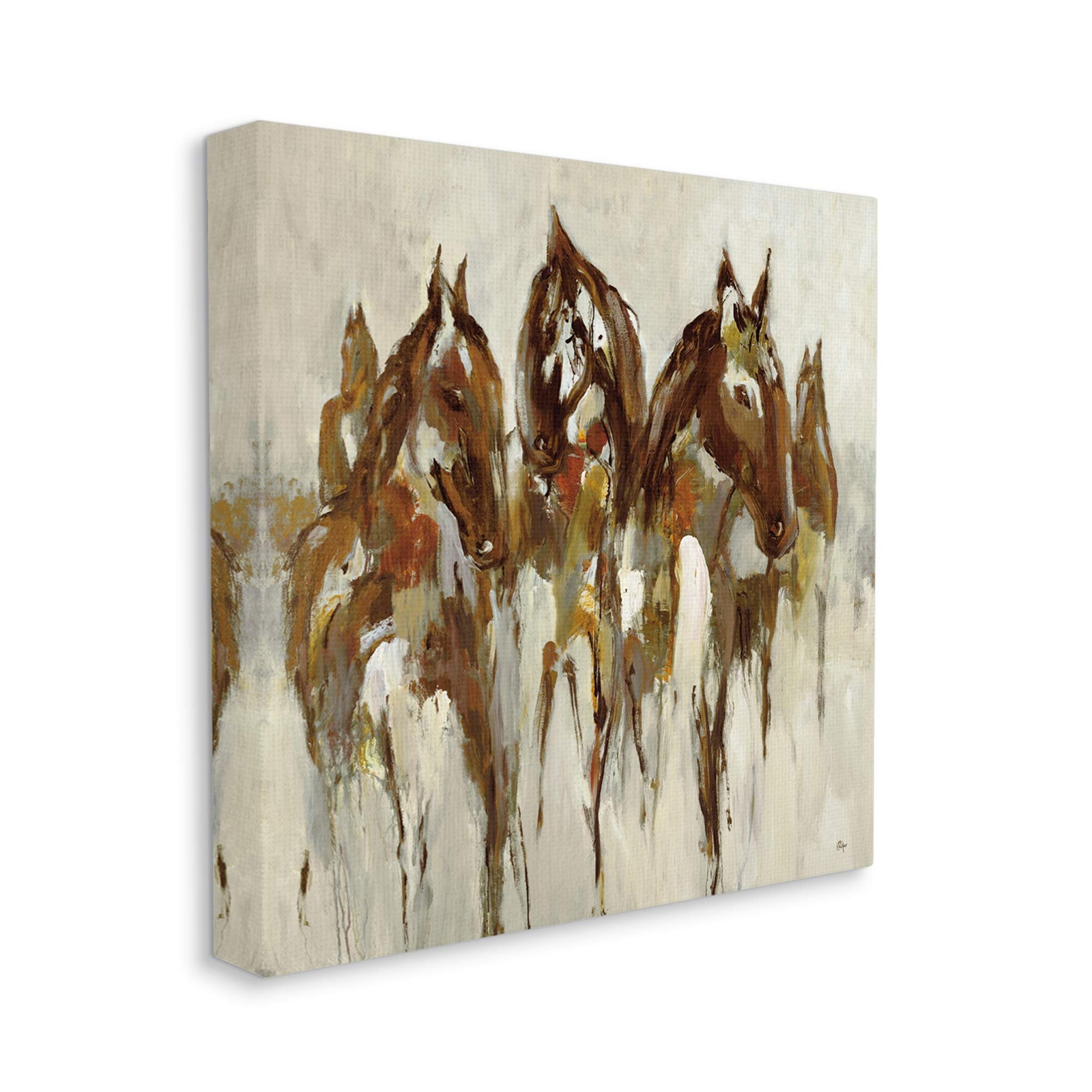 Herd of Horses Galloping Rustic Earth Tones Canvas Wall Art, 17 x 17, Brown