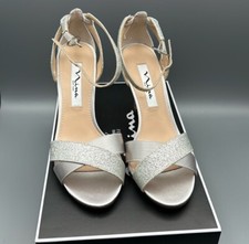NINA NEW YORK Womens Silver Venus Round Toe Stiletto Leather Sandals Shoes 6