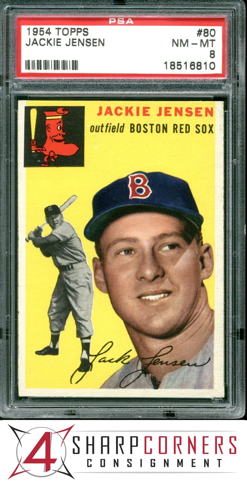1954 TOPPS #80 JACKIE JENSEN RED SOX PSA 8