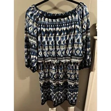 Large AB Studio blue & white off shoulders dress
