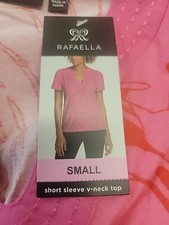 Rafaella Women's Soft 100% Cotton Jersey Short Sleeve V Neck Top Small