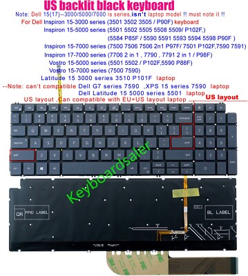 Clavier AZERTY Français Rétro-éclairé Pour Dell Inspiron 15 5590 5593 5594 5598 - Neuf