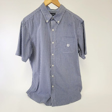 Chaps Dress Shirt Easy Care Mens Large Plaid Check Short Sleeve Casual Button Up