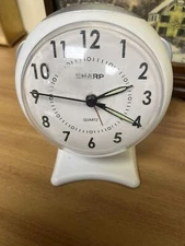 Sharp Plastic Alarm Clock Desk Small Electrical Cord White Desk Clock