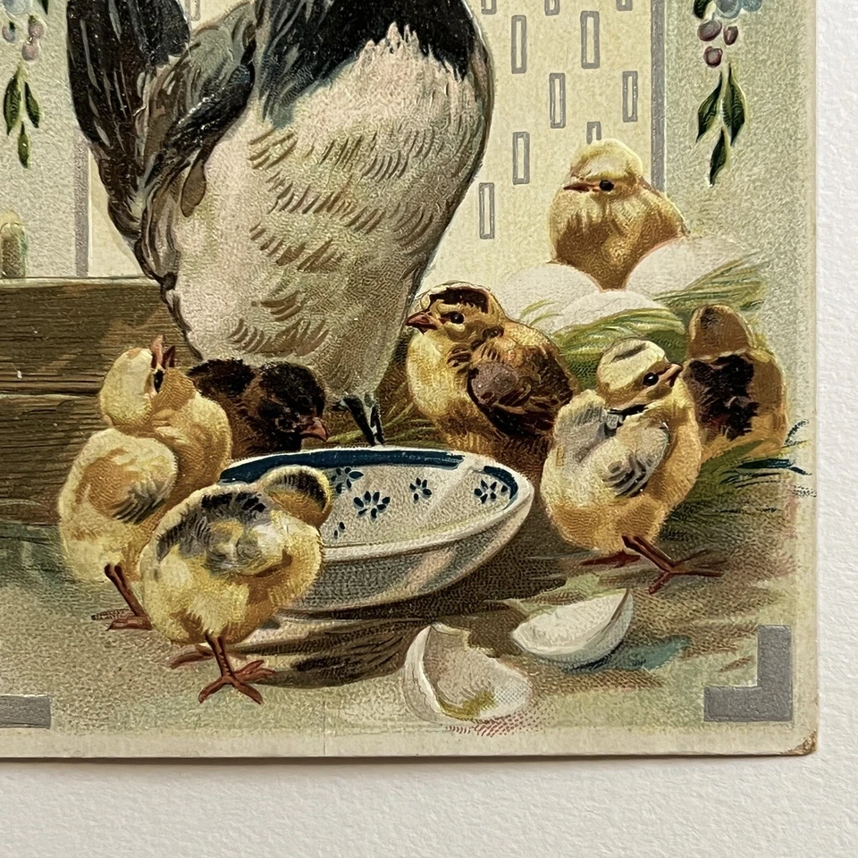 Antique Embossed Tuck’s Postcard Beautiful Sweet Chicken & Chicks Happy Easter - Image 4 of 4
