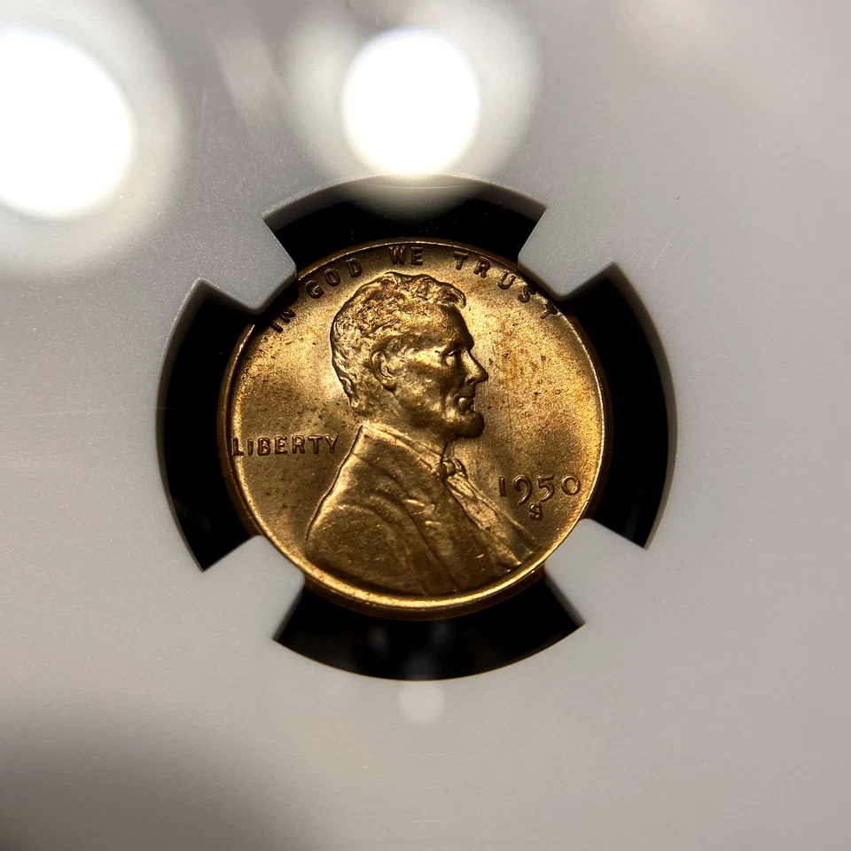 1950 S 1C NGC MS64 RD Lincoln Wheat Penny Mint Error Reverse Struck Thru Through - Image 4 of 4