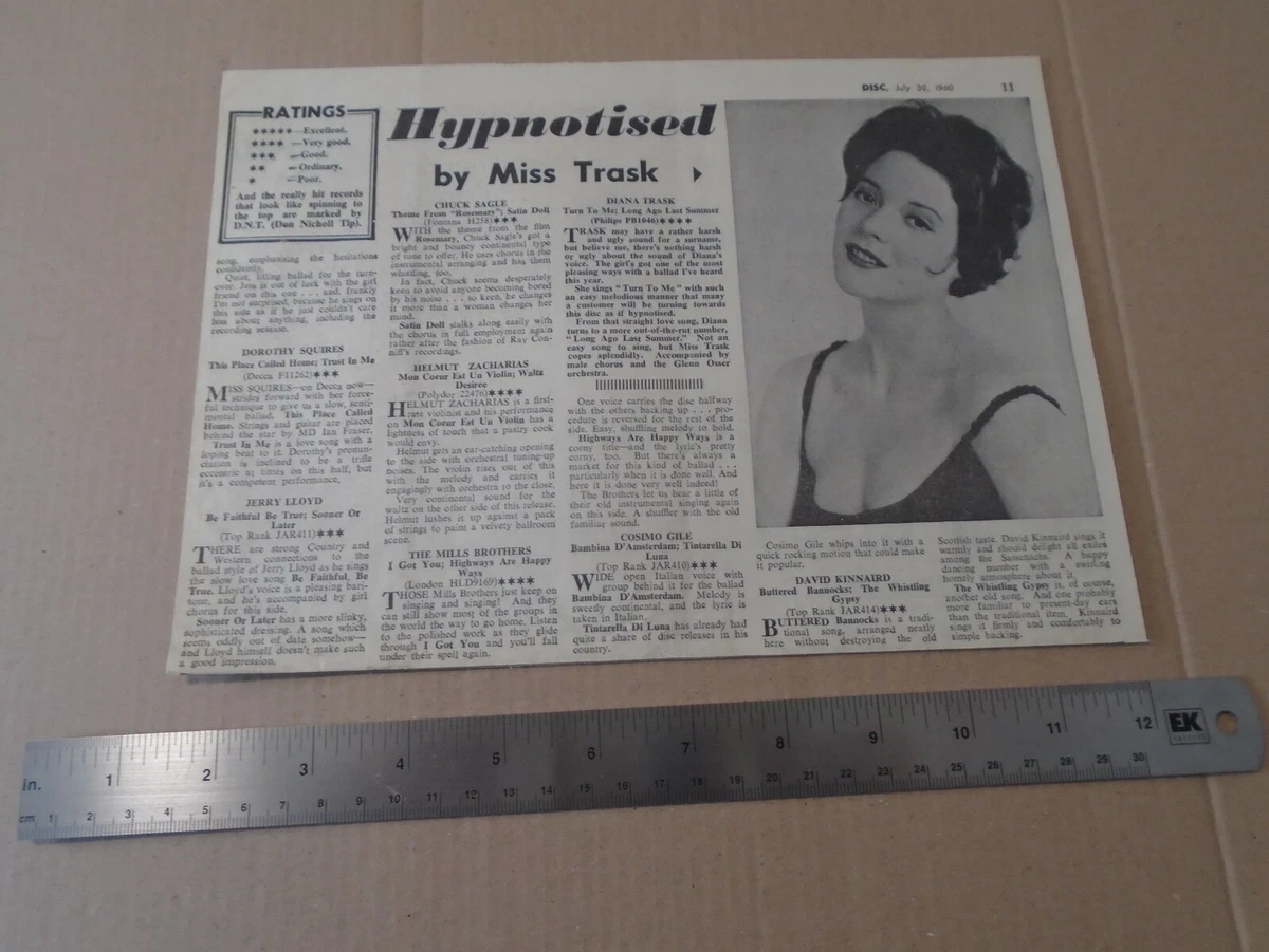 DIANA TRASK POP SINGER NEWSPAPER CUTTING CLIPPING 1960 eBay