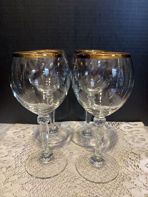 Luminarc Celeste 4 Count Wine Water Gold Rim Goblet Glass Orig. Box New Year's