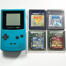Nintendo Gameboy Color Blue Japan Pokemon Gold Silver The Legend of Zelda Set
