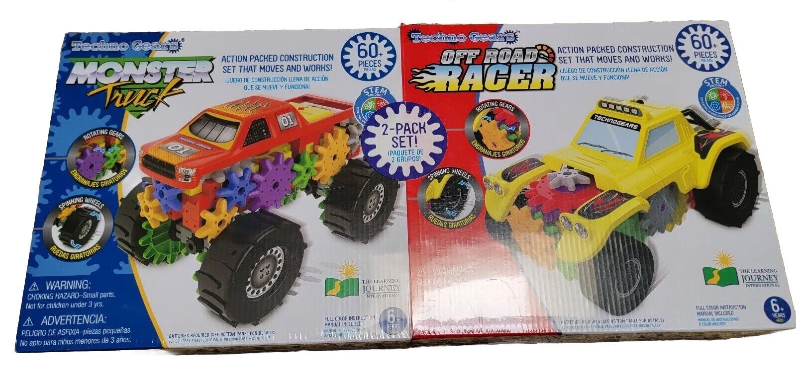 Kids Toy Construction Techno Gears Monster Truck & Off Road Racer 2 Pk Set NEW 