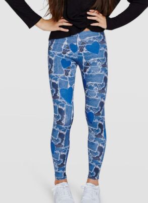 $58 Terez Girl's Blue Denim Heart Patchwork Leggings Size 6