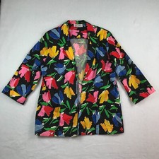 Vintage Blazer Womens Medium Black Floral Teddi of California 80s Colorful