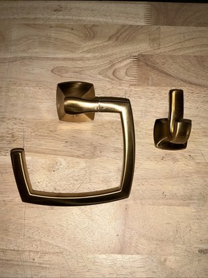 Scratches! Set MOEN VOSS Brushed Gold Double Robe Hook And Ring YB5103BG/86