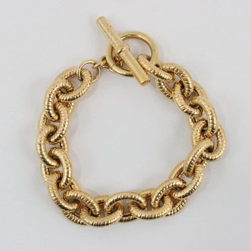 Bellezza Italy Gold Tone Toggle Clasp Chunky Chain Bracelet 8" image 2