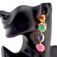 Lele Sadoughi Multi Cabochon Tiered Drop Earrings Gold Statement