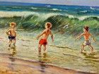 Konstantin Kuznetsov Listed Russian Framed Oil on Board Children Playing Beach — photo 7