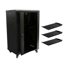 18U Wall Mount Network Server Cabinet Rack Glass Door Lock w/Casters and Shelves