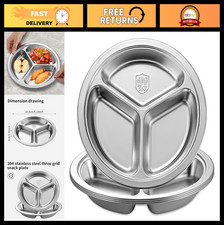 Set of 4 Stainless Steel 9.5" Divided Plates - 3-Section Portion Control for Kid