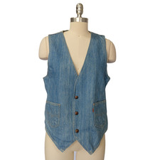 Vintage 70s Levi's Denim Vest Size M Jean Pocket Snap Front USA Made Orange Tab