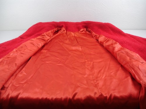 Women's XL Vtg 1960's Red Heavy Nubby Wool Swing Coat Union Made USA Loop Collar - Picture 10 of 13