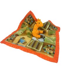 Giraffe Lovey Plush Security Blanket 17 Inch Orange Brown Satin Back Trim