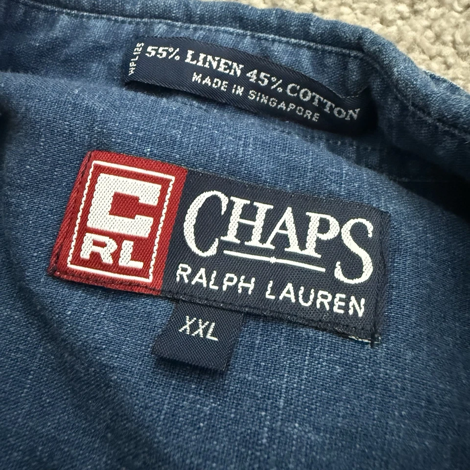 Vintage 90s CHAPS RALPH LAUREN Denim Shirt Linen/Cotton Blue ~ SZ 2XL - Image 2 of 4