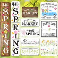 Whaline 10Pcs Hello Spring Stencil Set Floral Truck Varies Small to Large 