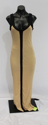 Micas Women's Colorblock Fitted V-neck Ribbed Split Maxi Dress EH6 Tan Medium