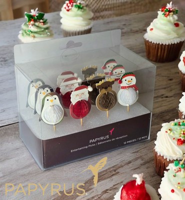 Papyrus 12 PC Honeycomb Paper Entertaining Cupcake Picks Holiday Christmas NIB