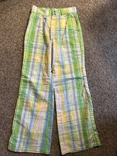Vintage 1970s Wrangler Plaid Bell Bottom Pants Size 11/12 Pastel Green Pink Blue