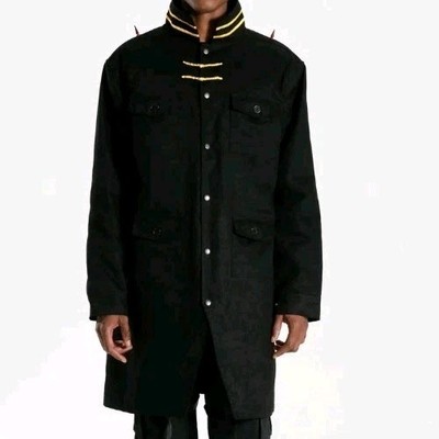 NWT! Kill La Kill Mako Long Sz L Black Denim 2  Star Coat Jacket Lined Pockets!