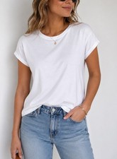 LAGENCE White Supima Cotton Crew Neck Rolled Sleeve Tee Shirt XL Made in USA