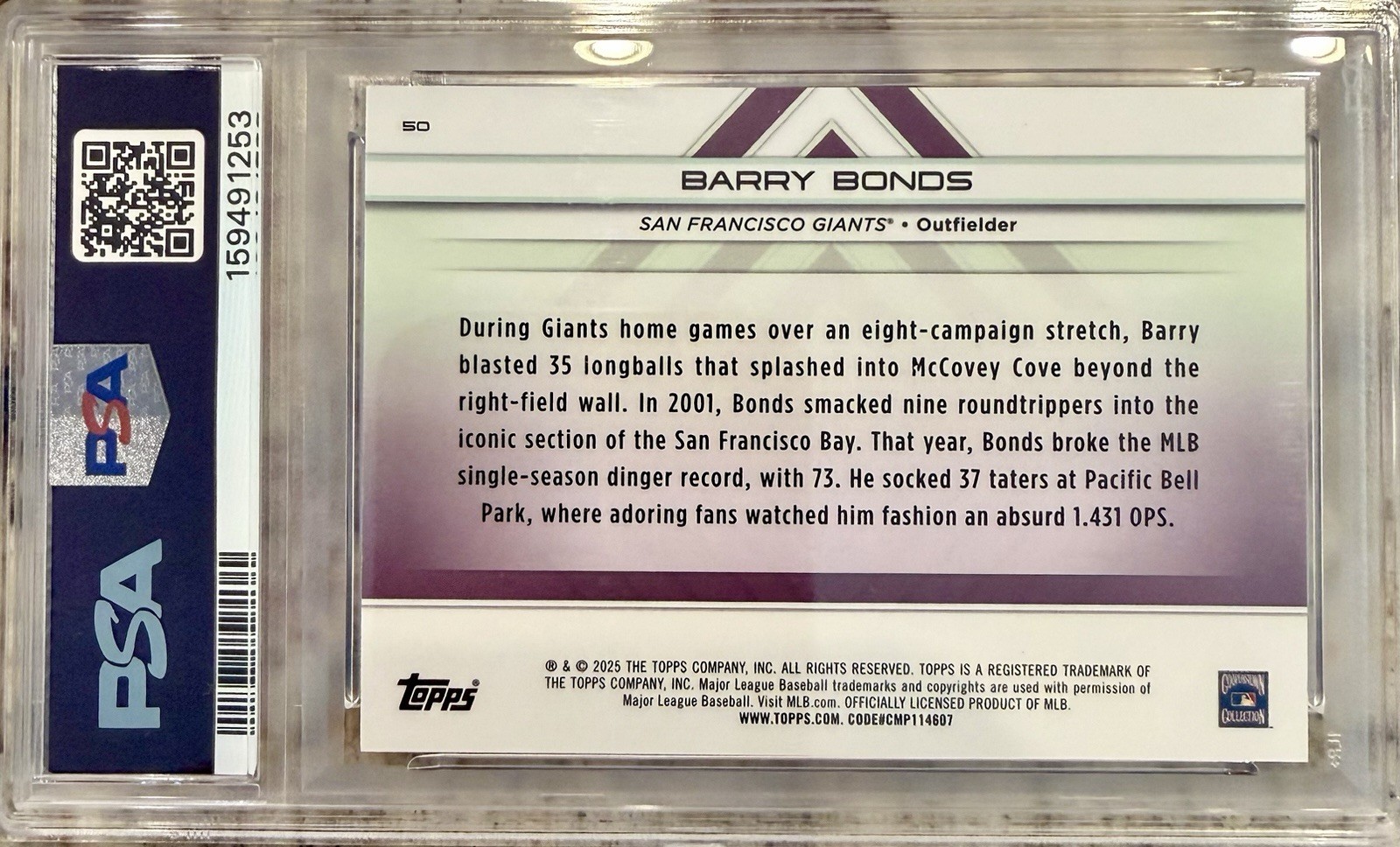 Topps 2025 Transcendent Icons Chrome Barry Bonds #50 Orange Refractor /25 PSA 10 view 2