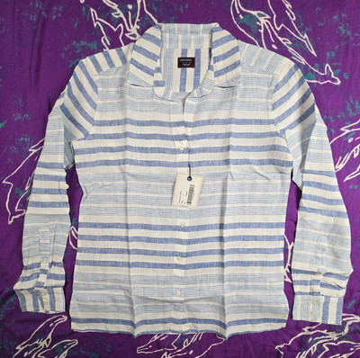 Untuckit Womens Button Up Shirt Long Sleeve Vietti Linen Stripe Beachy 4 NWT