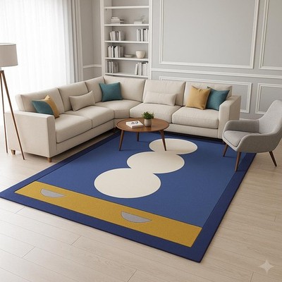 Modern Abstract Blue and Gold Area Rug   Contemporary Geometric Design