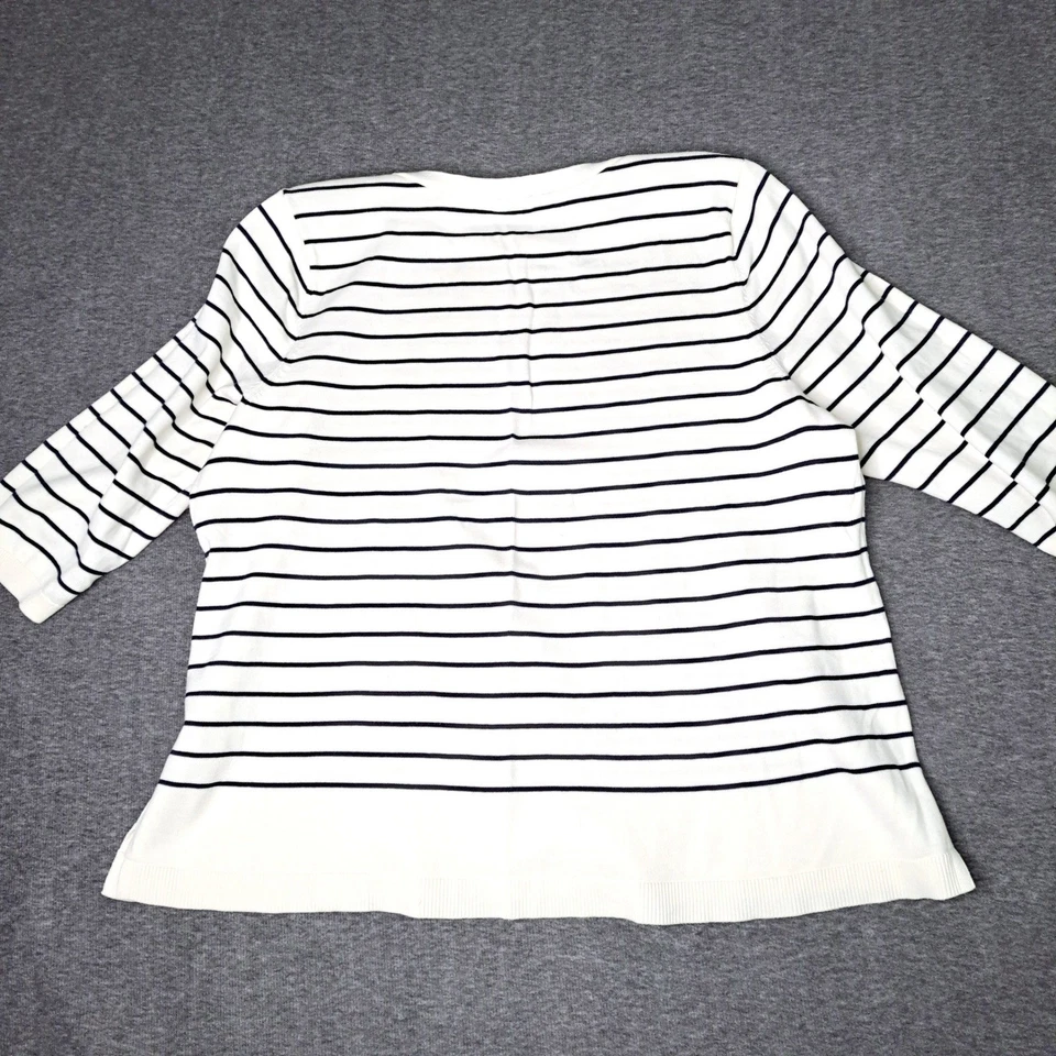 Talbots Sweater Women 3X Cream Black Stripe Red Heart Knit Long Sleeve Plus - Image 2 of 4