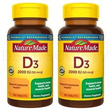 Nature Made Vitamin D3 Vitamin D 2000 IU 50 mcg 100 Tablets Each Lot of 2