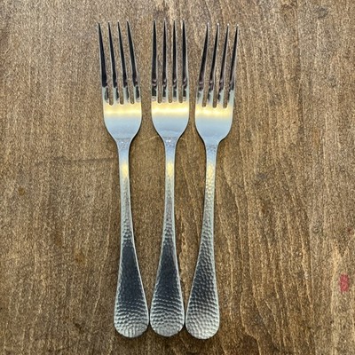 Set of 3 Wallace BROOKLYN Satin Hammered Stainless DINNER FORKS Flatware