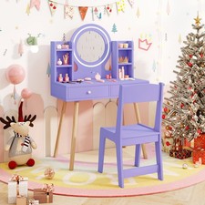 Princess Vanity Desk Set Kids Vanity Set with Lights-Purple