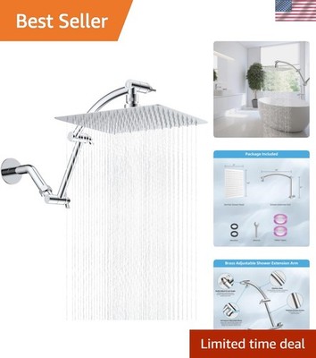 Luxurious All Metal Rain Shower Head, cUPC Certified, 16'' Extension Arm, Chrome