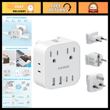 8-in-1 Universal Travel Plug Adapter Set 4 USB Ports, Detachable Plugs, US to