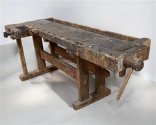 Rustic Work table, Vintage Carpenter's Workbench, Woodworking Console Table, T
